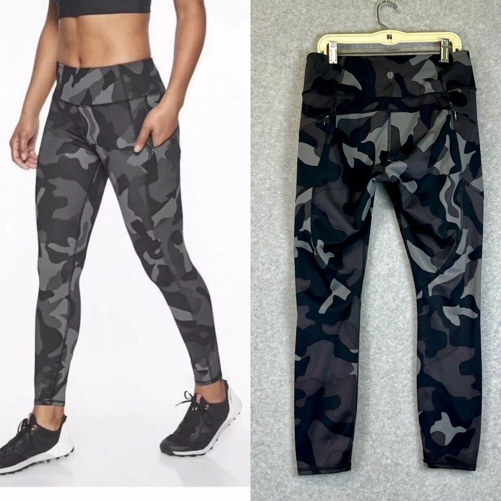 Athleta Camo Contender 7/8‎ Tight in Black / Gray Leggings Yoga Pants Size Small